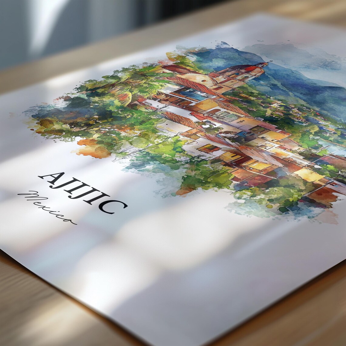 Ajijic Mexico Lake Chapala Church Watercolor Scenic Travel Poster - Image 6