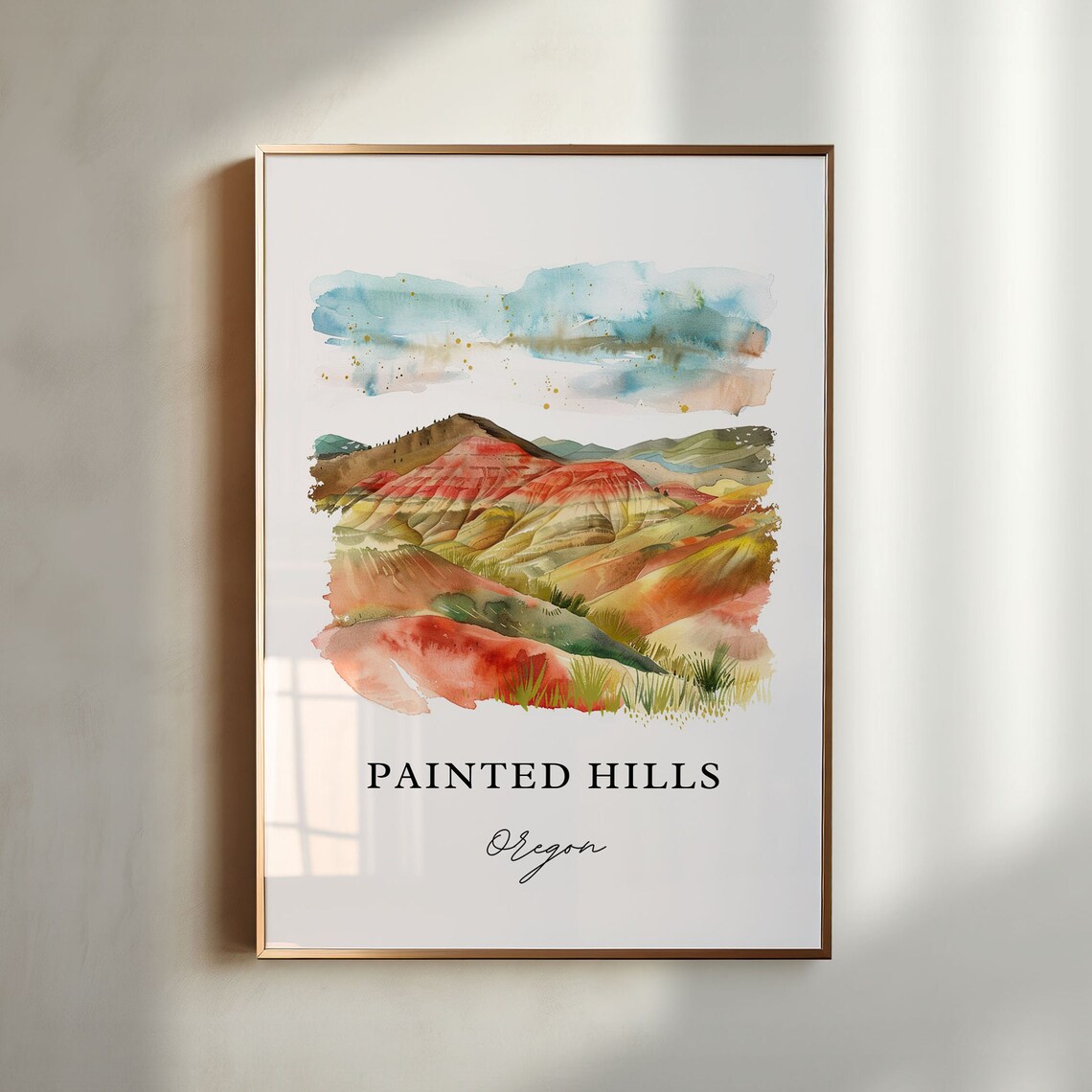 Painted Hills Oregon Desert Sunset Watercolor Landscape Poster