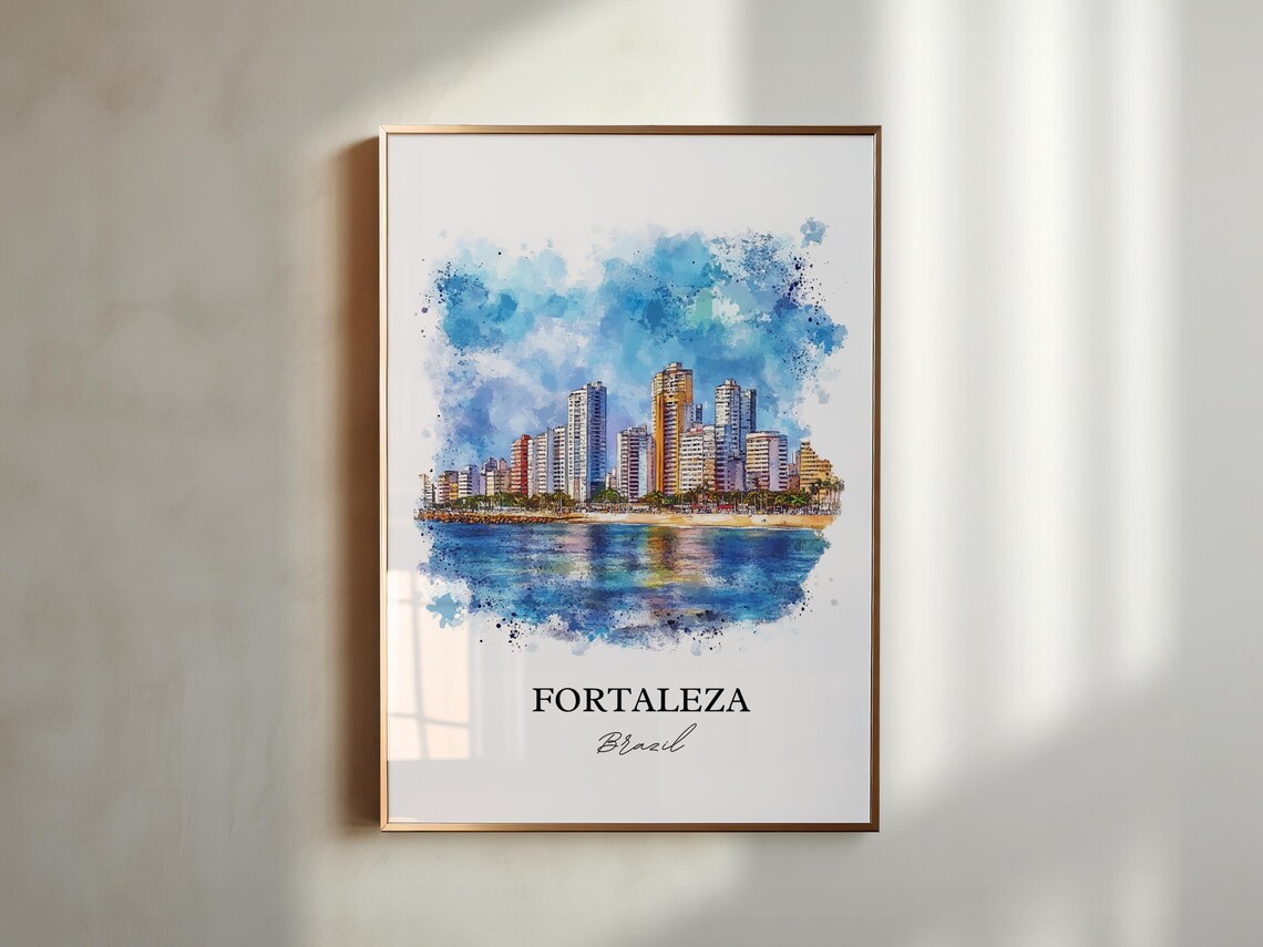 Fortaleza Brazil Watercolor Beachfront Towers Atlantic Shore Poster - Image 2