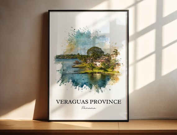 Veraguas Province Panama Watercolor Lakeshore Travel Poster Gift