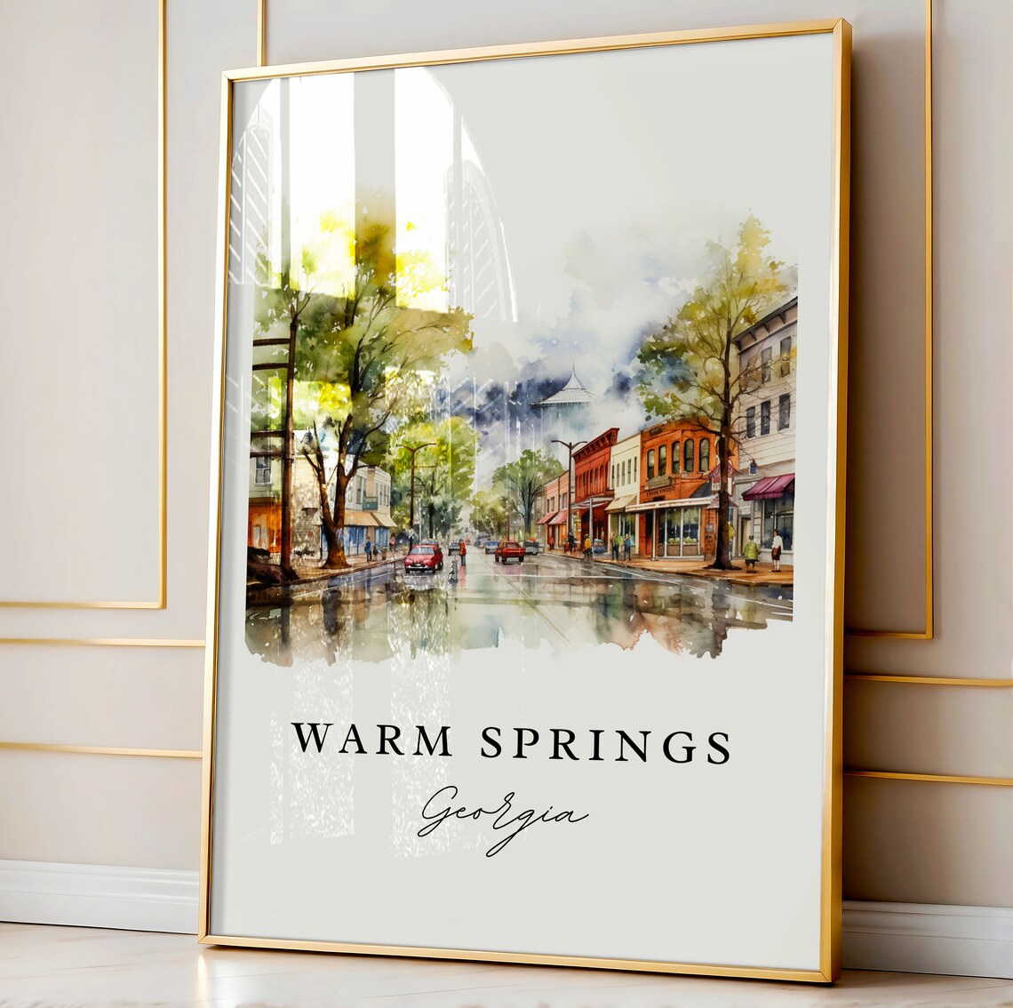 Warm Springs Georgia Watercolor Rainy Main Street Shops Poster - Image 4
