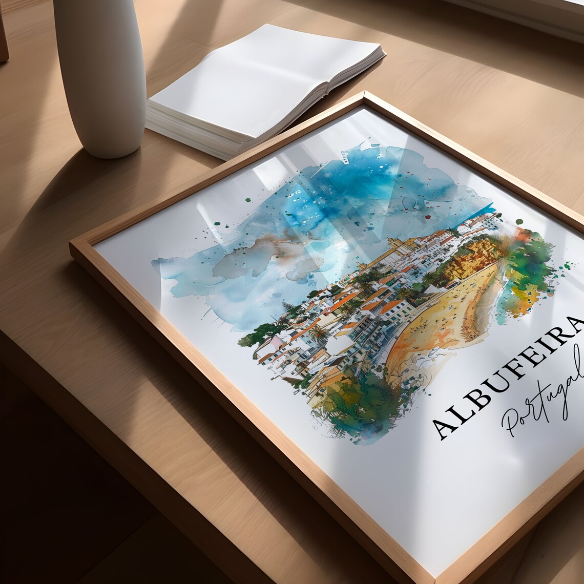 Albufeira Portugal Algarve Beach Town Watercolor Travel Poster - Image 5