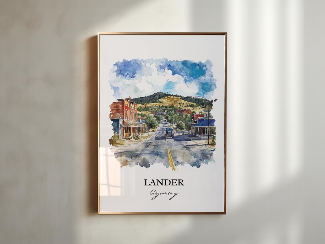 Lander Wyoming Western Main Street Foothills Watercolor Poster - Image 4