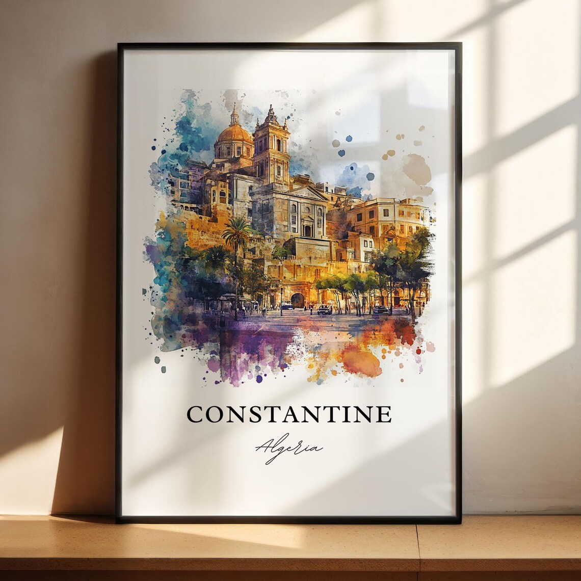 Constantine Algeria Golden Hilltop Old Town Watercolor Travel Poster - Image 3