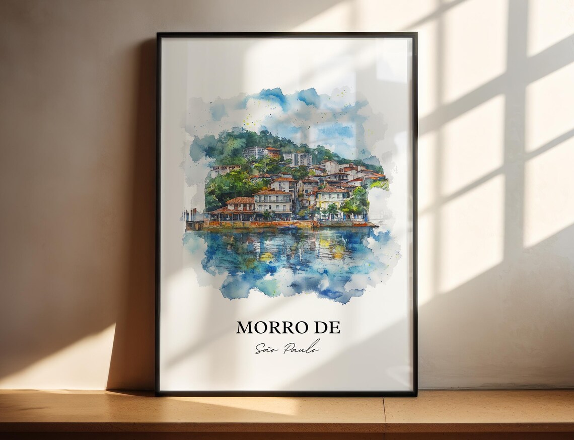 Morro de Sao Paulo Brazil Coastal Village Boats Watercolor Poster