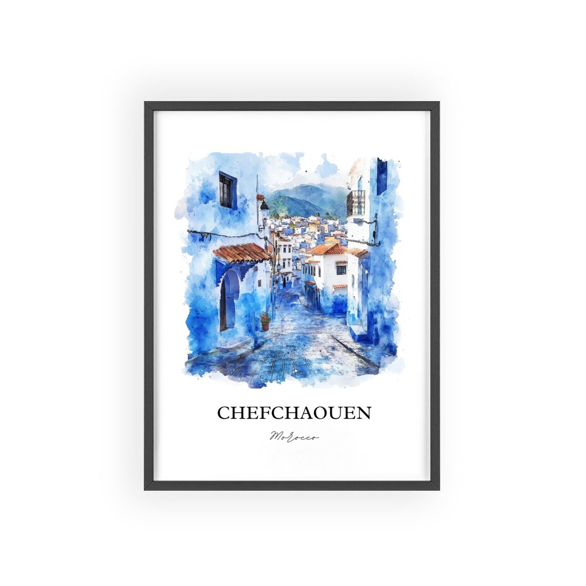 Chefchaouen Morocco Blue Medina Street Watercolor Travel Poster - Image 2