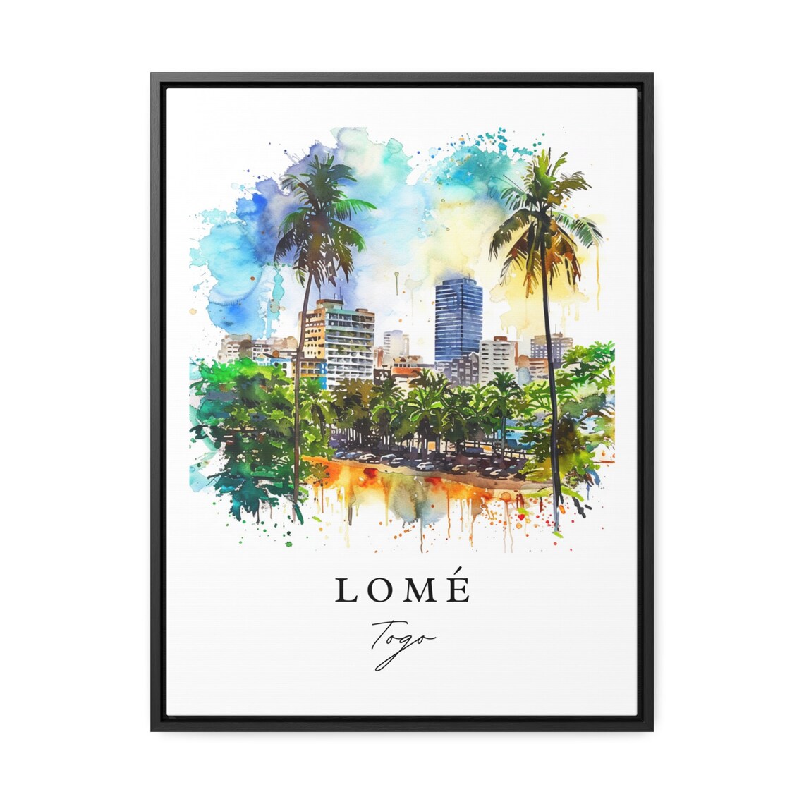 Lome Togo Watercolor Skyline Palm Waterfront West Africa Art Poster - Image 3
