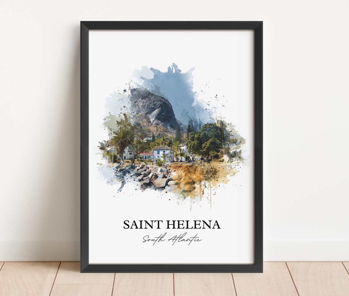 Saint Helena Remote South Atlantic Island Watercolor Travel Poster - Image 3