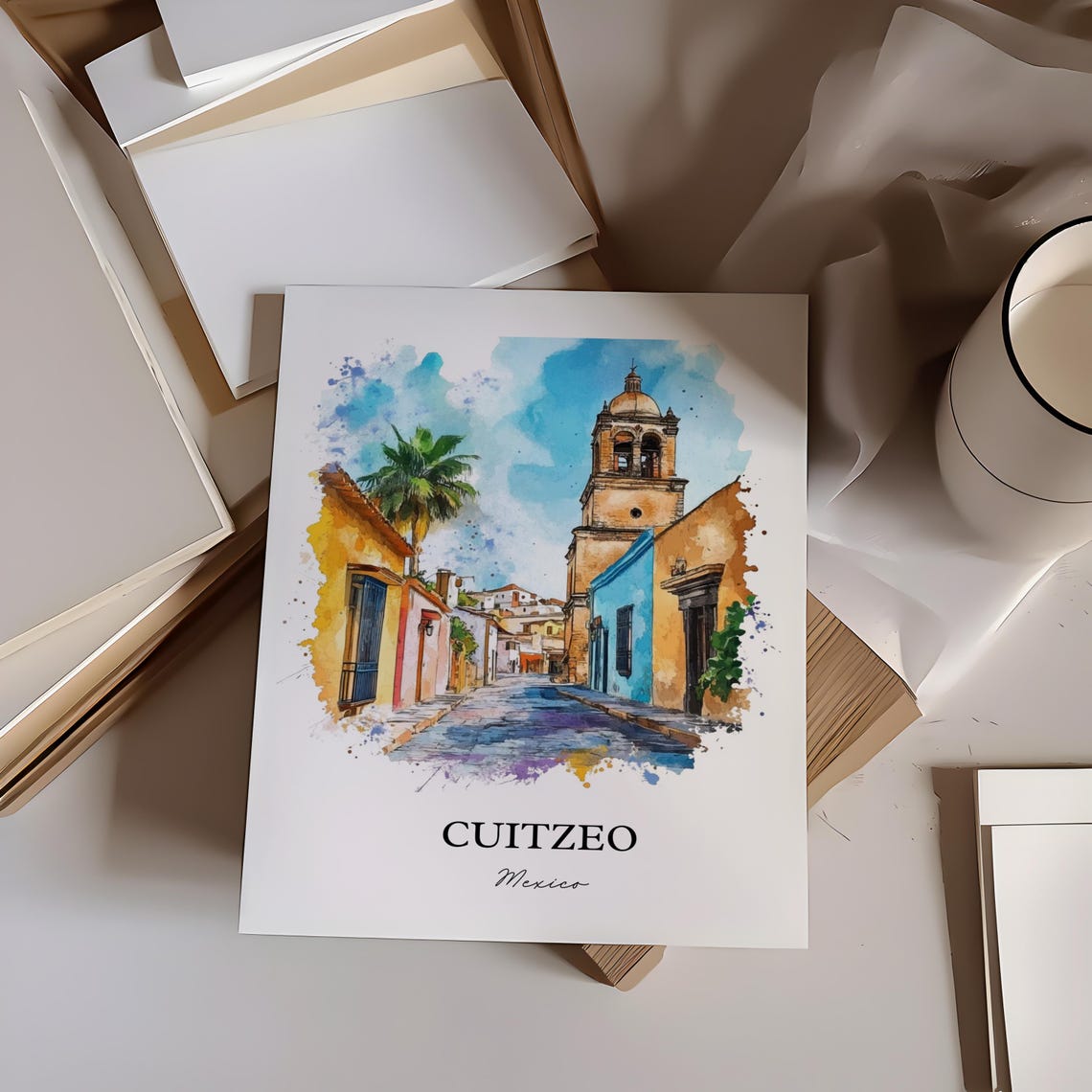 Cuitzeo Mexico Wall Art Michoacn Print Watercolor Gift Travel Poster Housewarming - Image 2