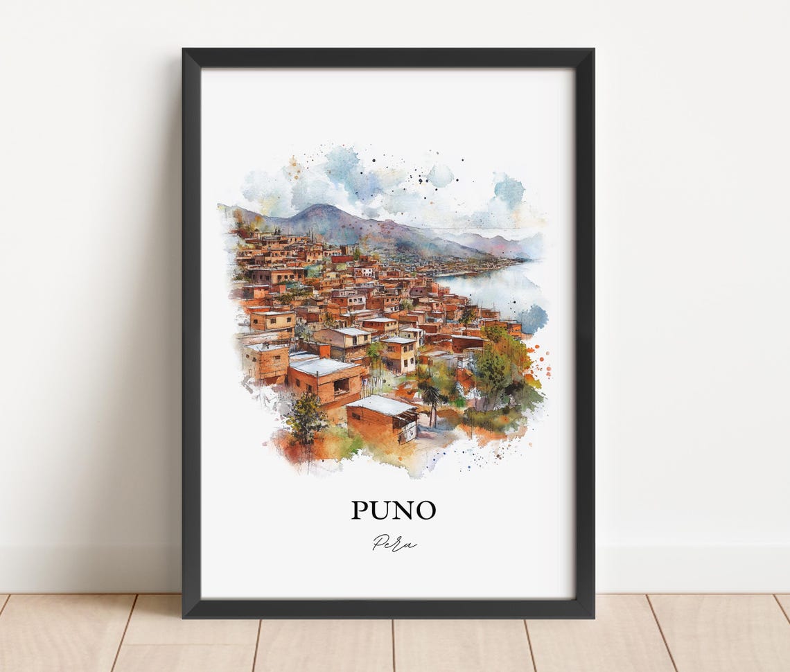 Puno Peru Wall Art Lake Titicaca Print Watercolor Gift Travel Poster Housewarming - Image 2
