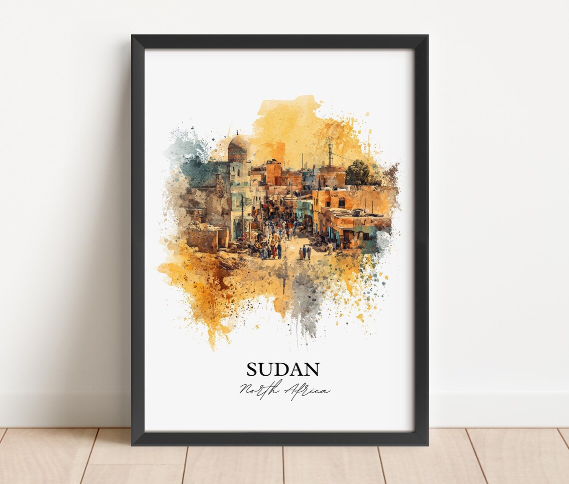 Sudan North Africa Ancient Desert Town Watercolor Travel Poster - Image 4