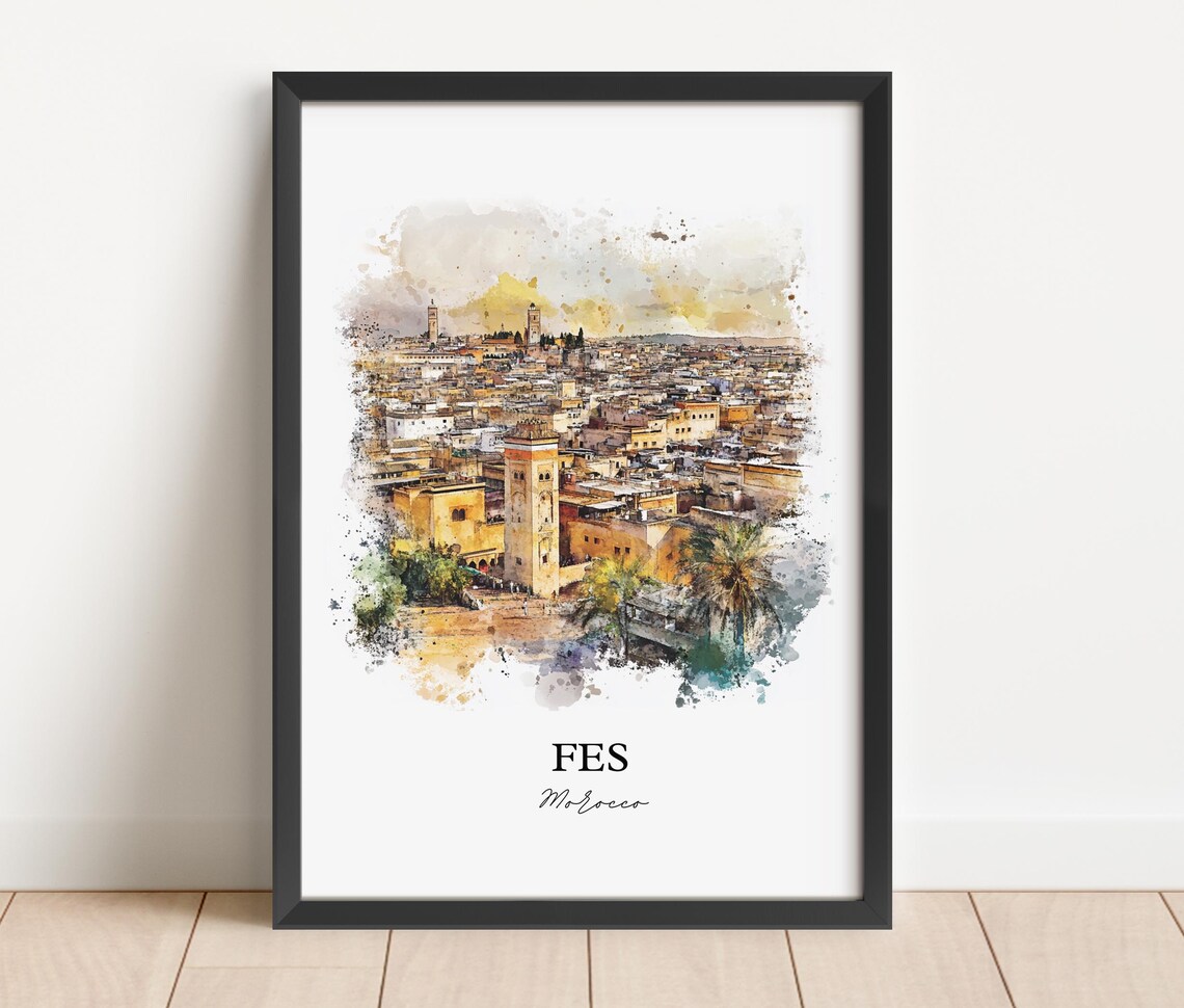 Fes Morocco Watercolor Travel Poster, Wall Art Print - Image 4