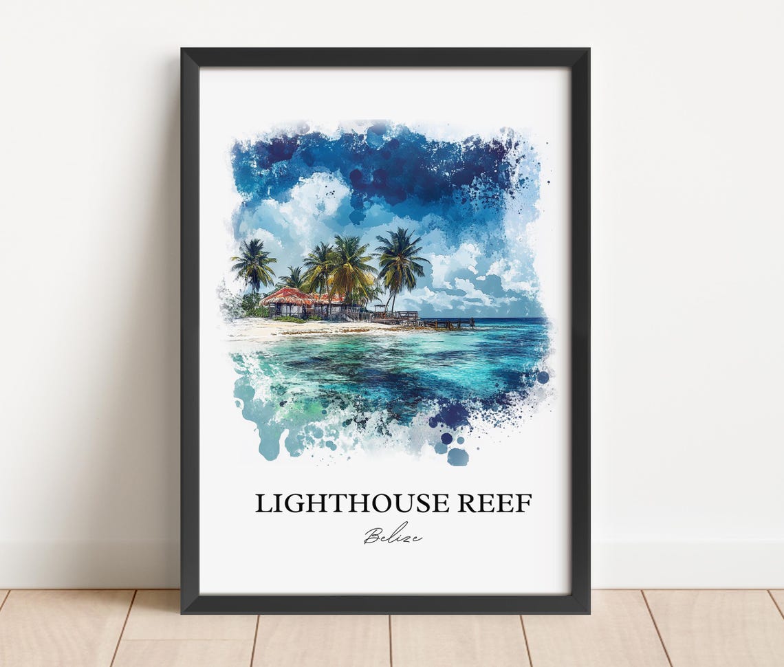 Lighthouse Reef Art Great Blue Hole Print Belize Watercolor Gift Travel Poster Housewarming - Image 2