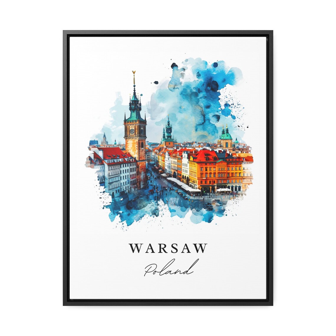 Warsaw Poland Colorful Old Town Square Watercolor Travel Poster - Image 2