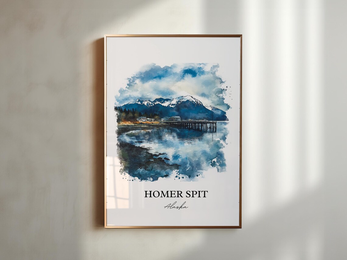 Homer Spit Alaska Pier Watercolor Mountain Harbor Travel Poster - Image 5
