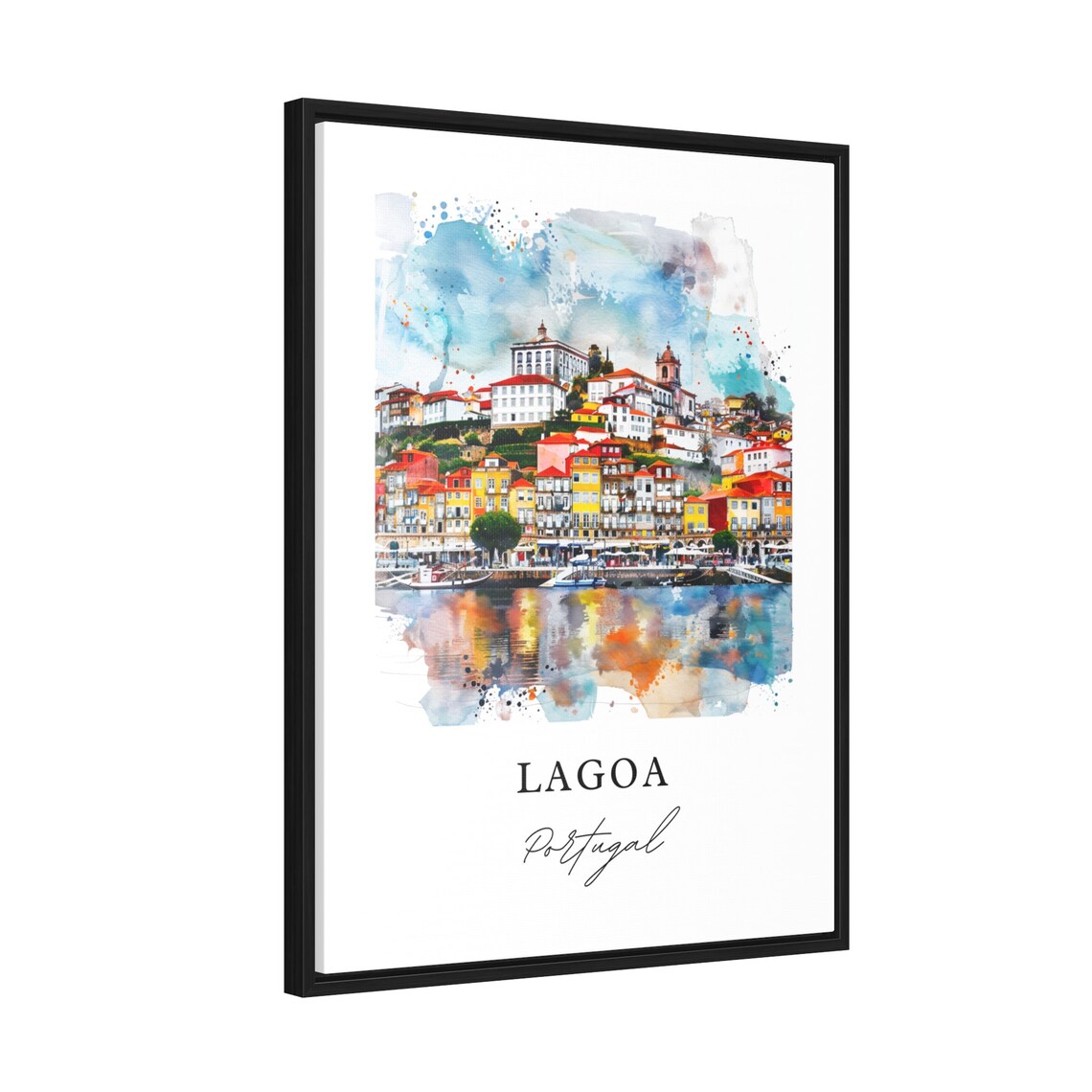 Lagoa Portugal Watercolor Riverside Town Colorful Houses Poster - Image 2