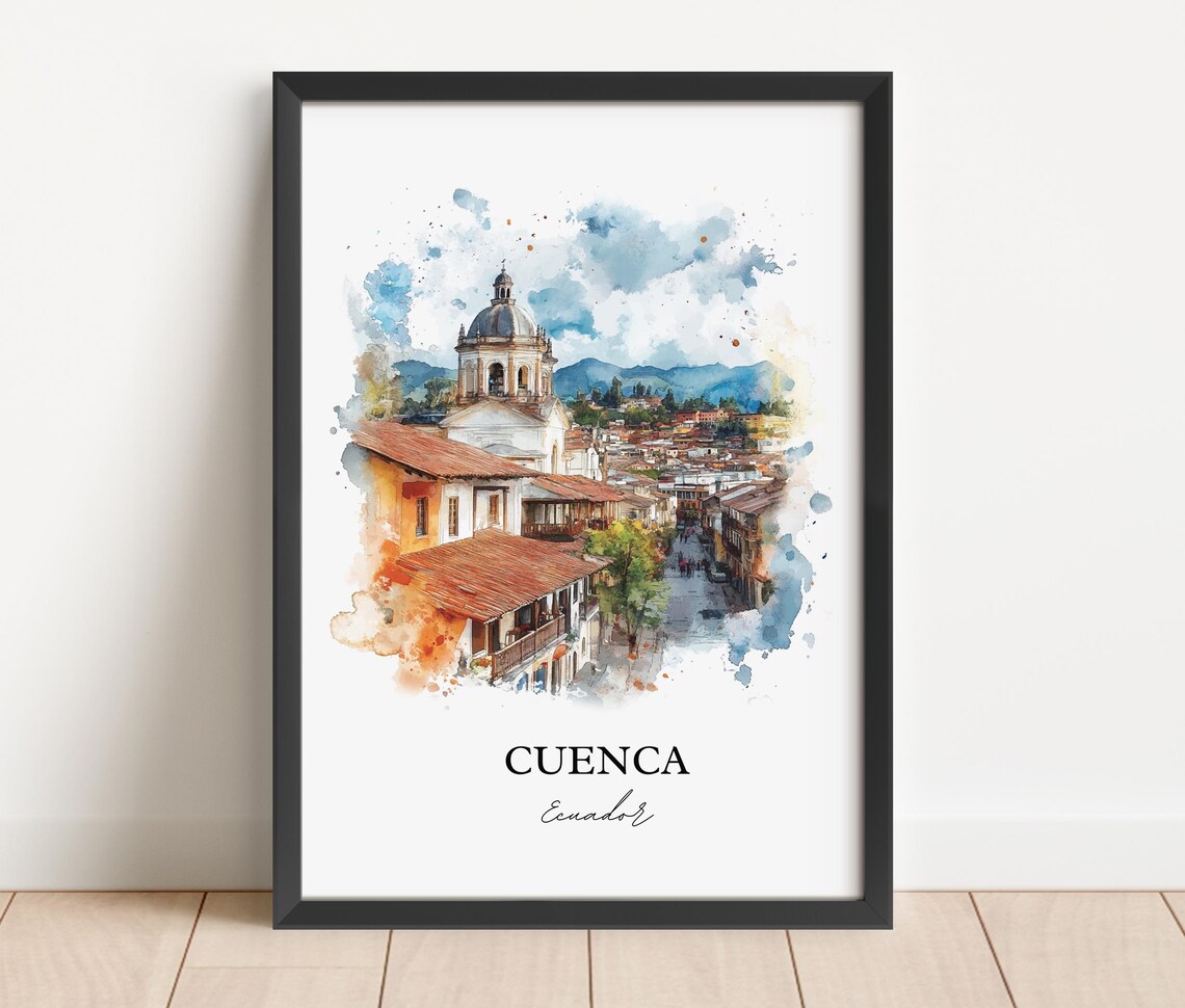 Cuenca Ecuador Old Street Church Dome Red Roofs Watercolor Poster - Image 5