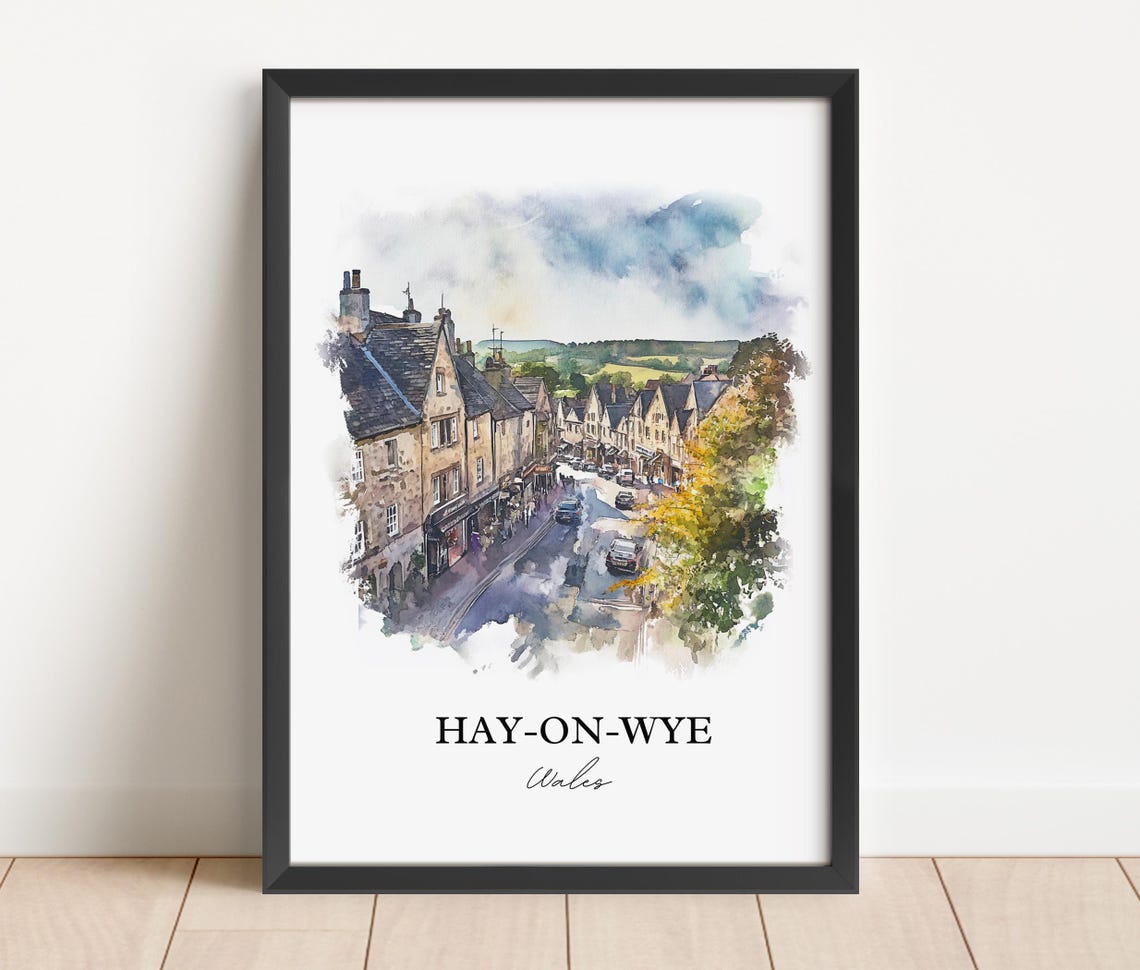 Hayonwye, Wales Watercolor Travel Poster, Housewarming - Image 3