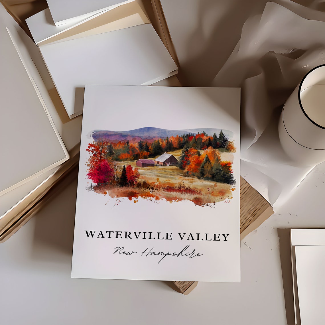 Waterville Valley New Hampshire Watercolor Autumn Farm Barn Poster - Image 6