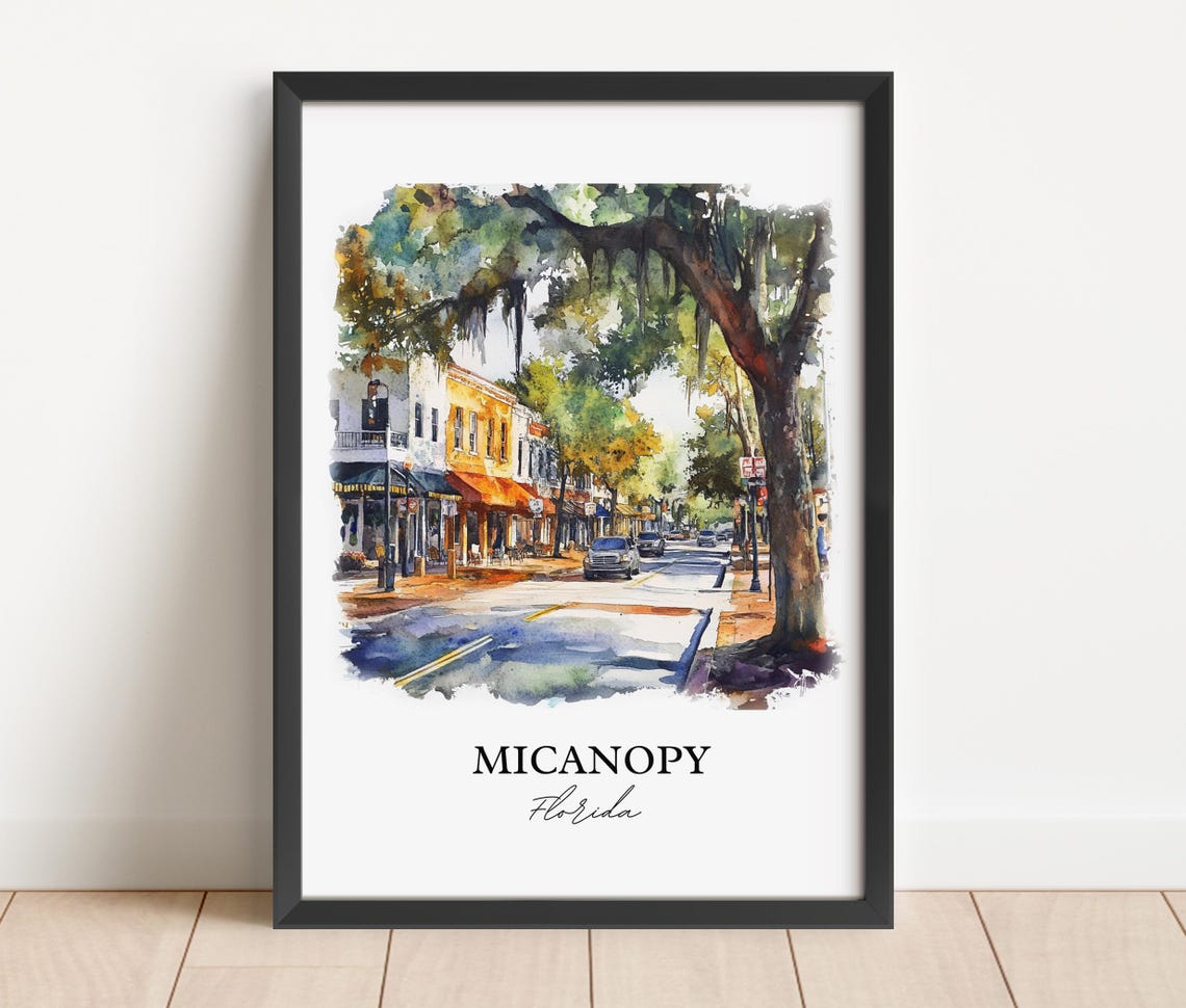 Micanopy Florida Spanish Moss Downtown Watercolor Travel Gift Poster - Image 3