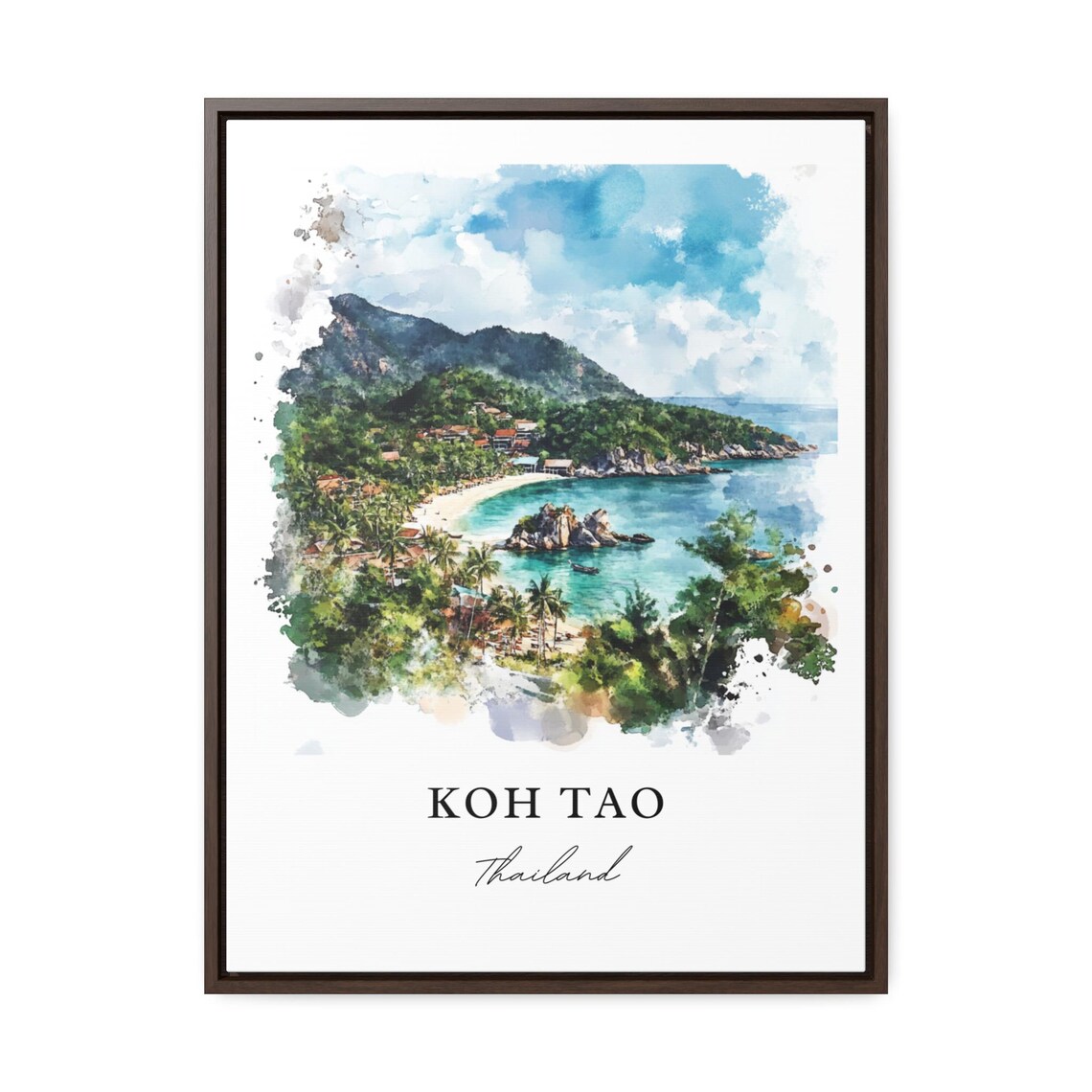 Koh Tao Thailand Turquoise Bay Palm Beach Watercolor Travel Poster - Image 3
