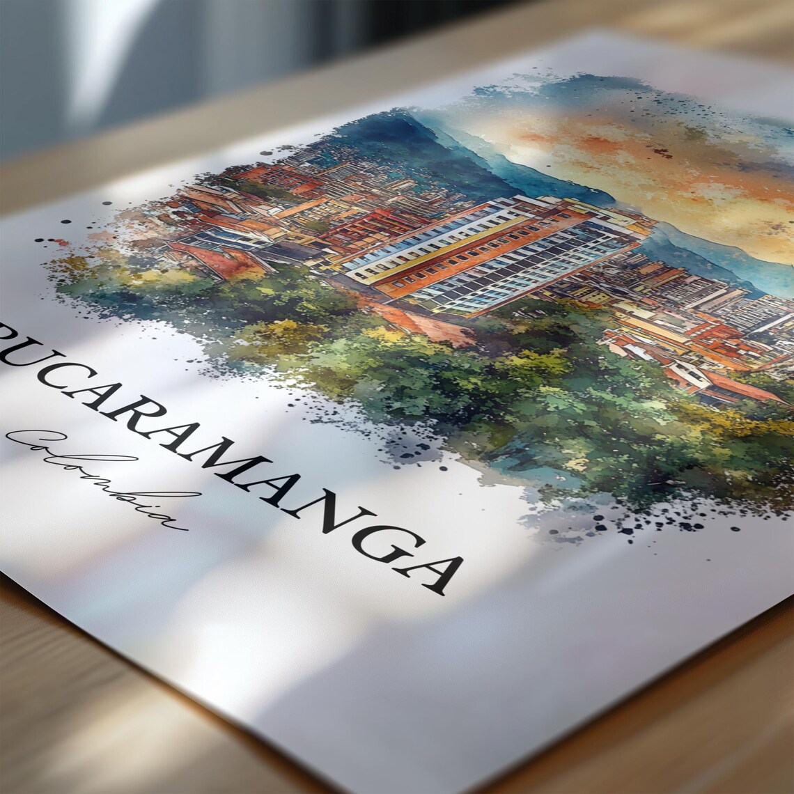 Bucaramanga Colombia Watercolor Sunset City Mountains Poster - Image 6