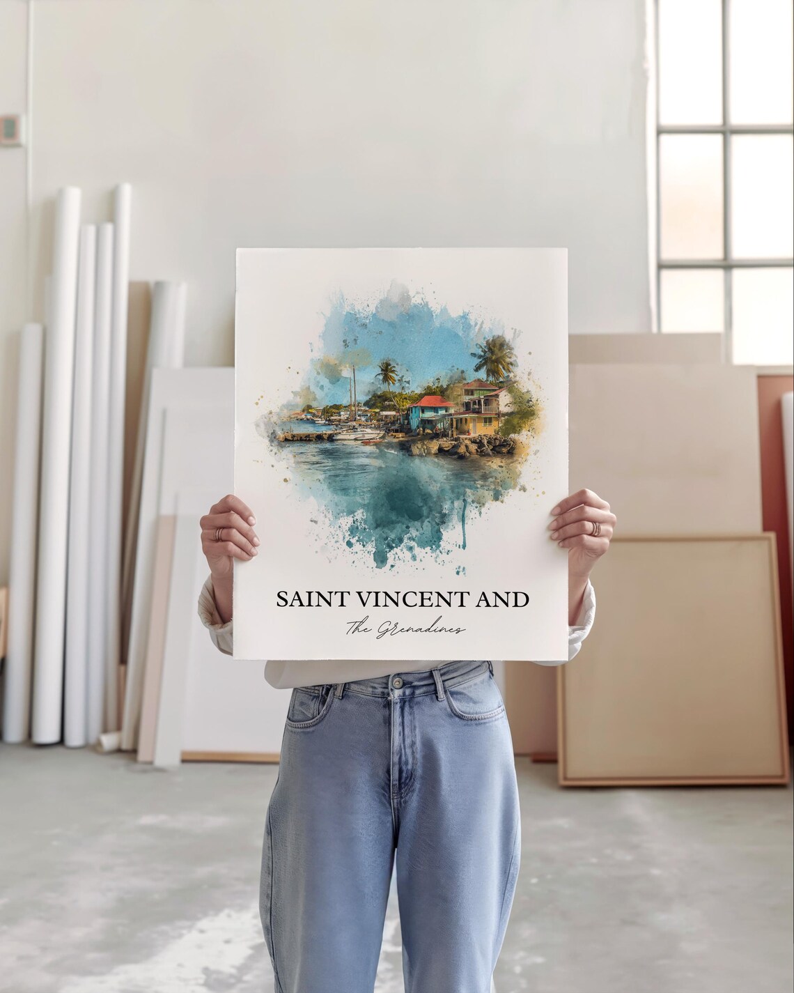 Saint Vincent and The Grenadines Caribbean Coast Watercolor Poster - Image 3