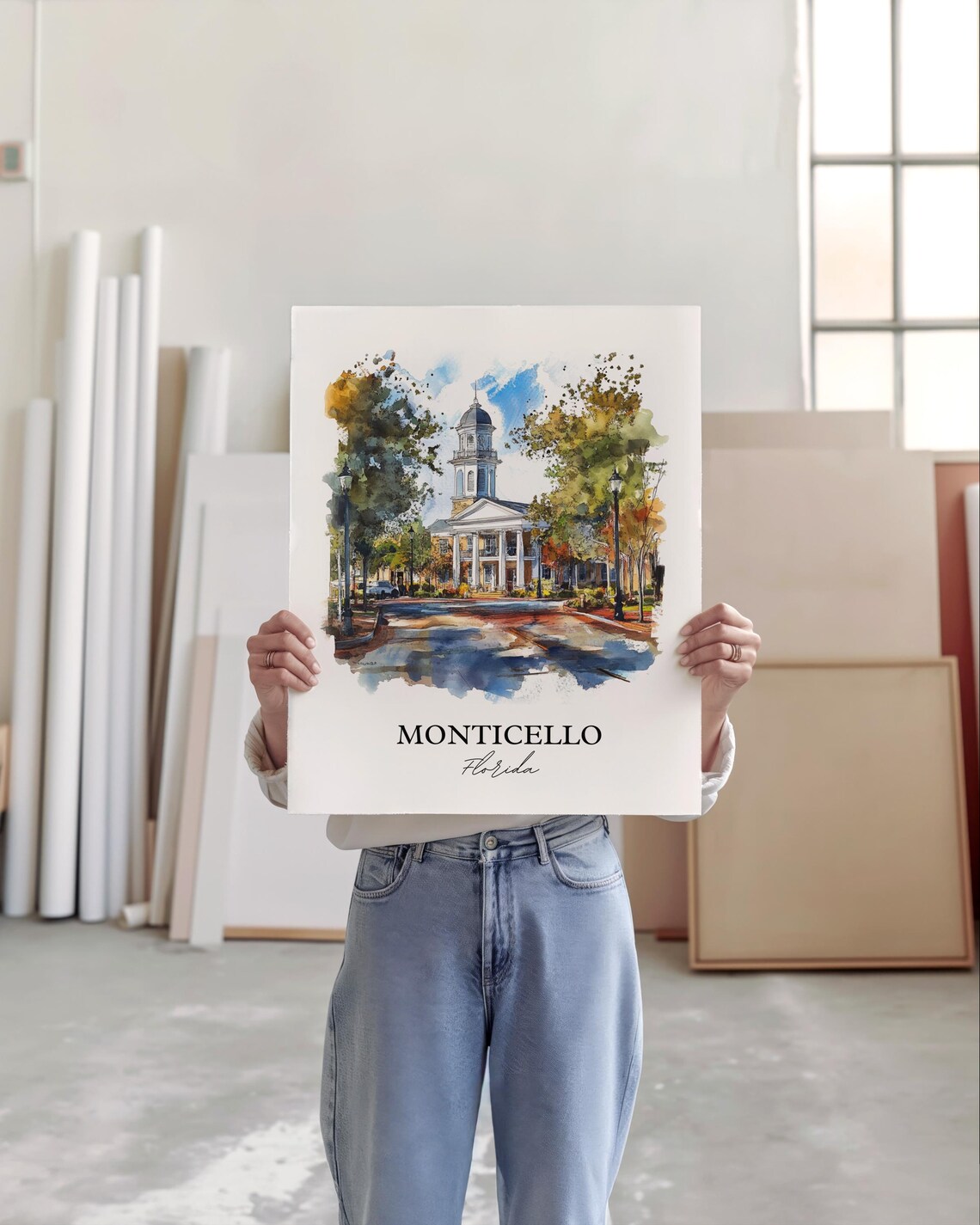 Monticello Florida Historic Courthouse Watercolor Travel Gift Poster - Image 5