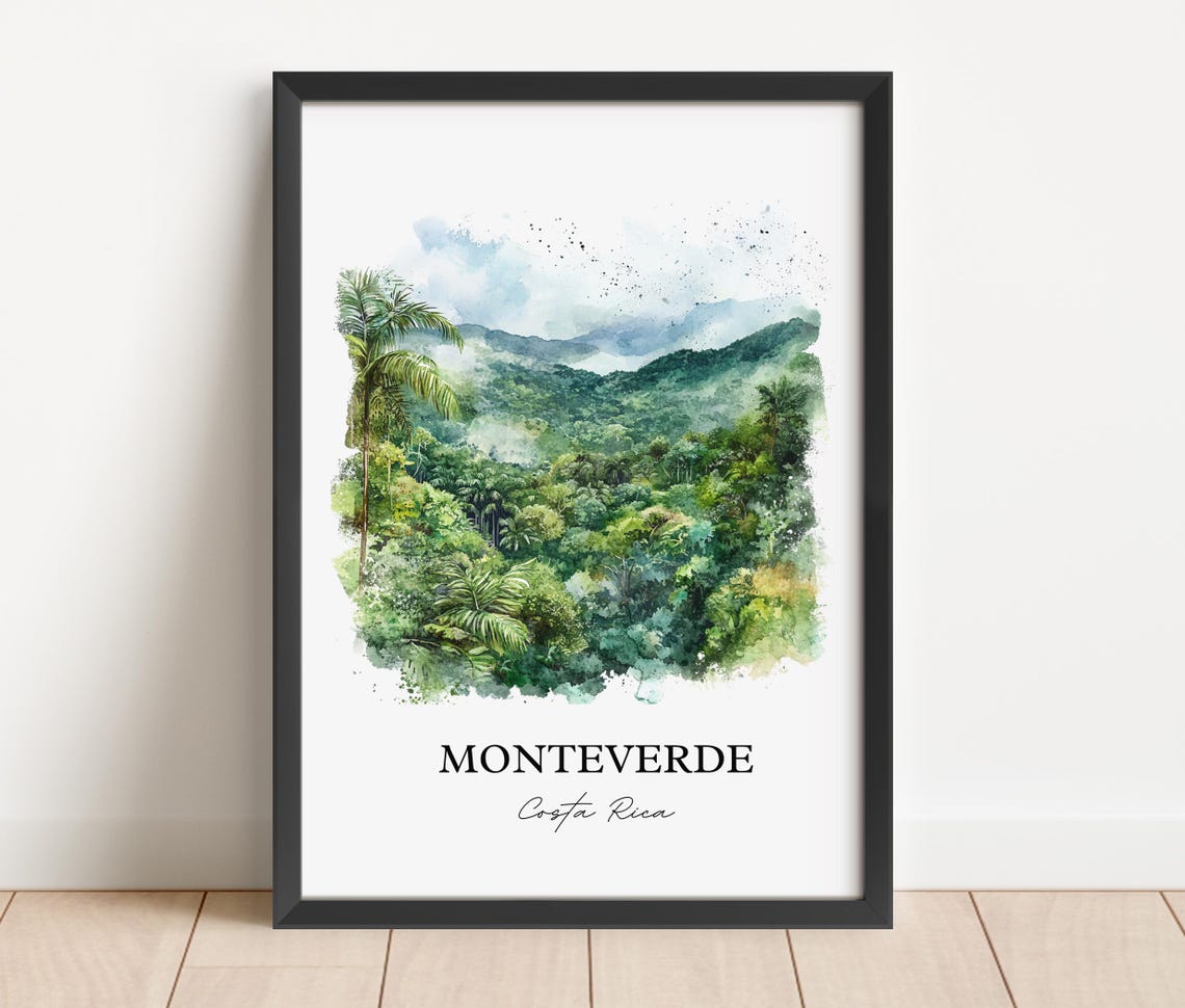 Monteverde Costa Rica Watercolor Cloud Forest Mountains Poster - Image 2