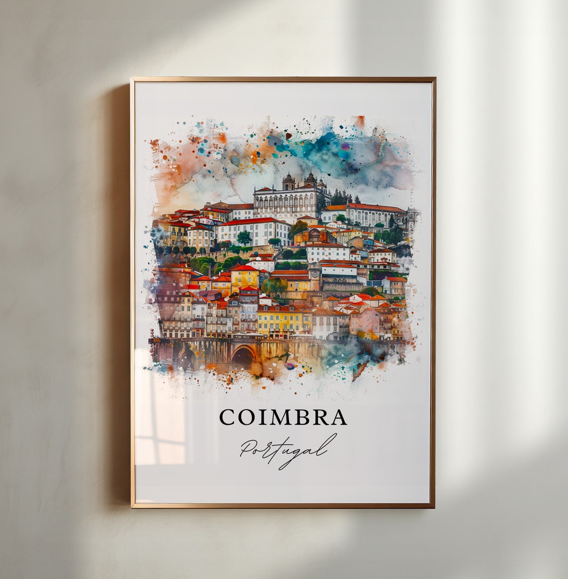 Coimbra Portugal Watercolor Travel Poster, Art Print