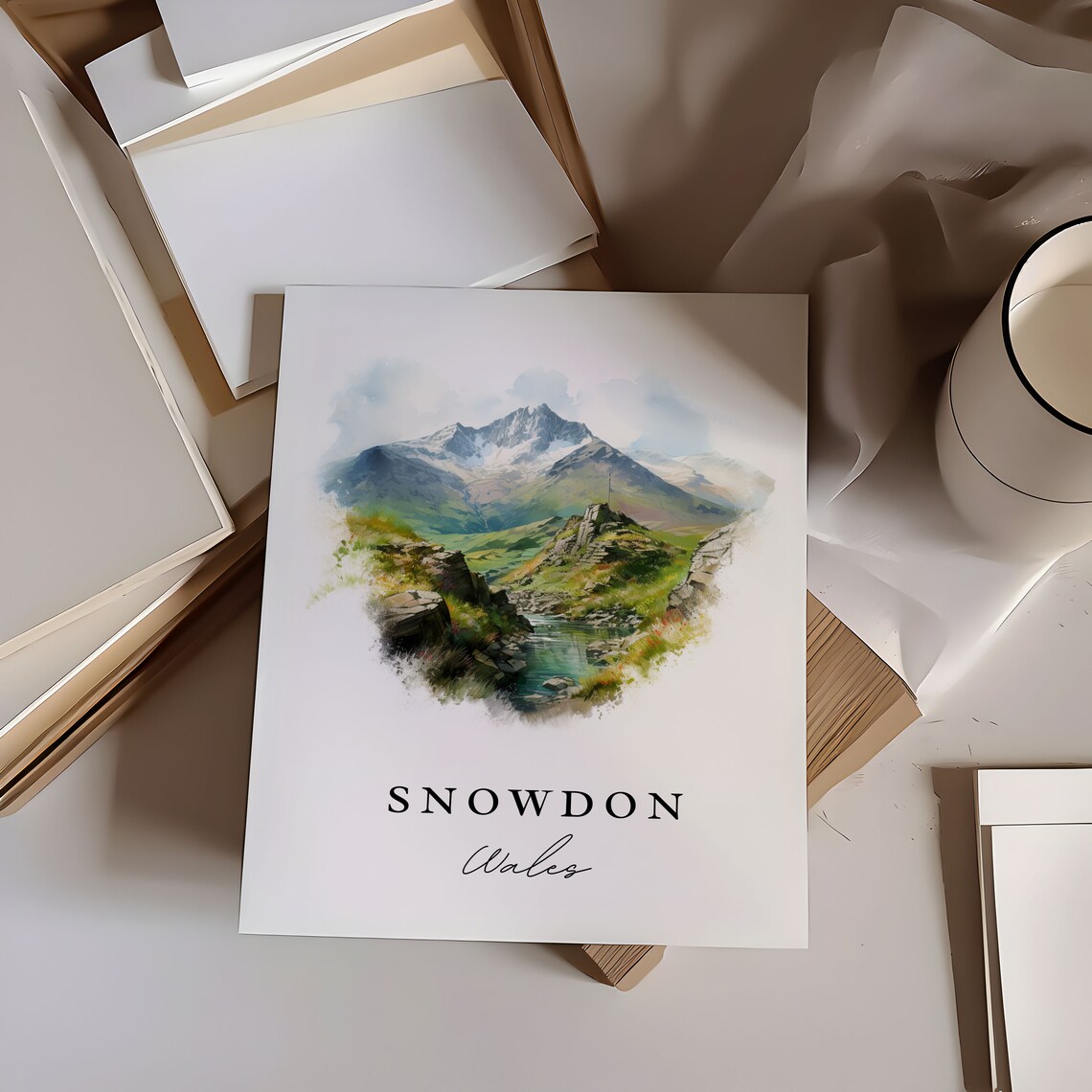 Snowdon Wales Mountain Peak Watercolor Hiking Landscape Poster - Image 5