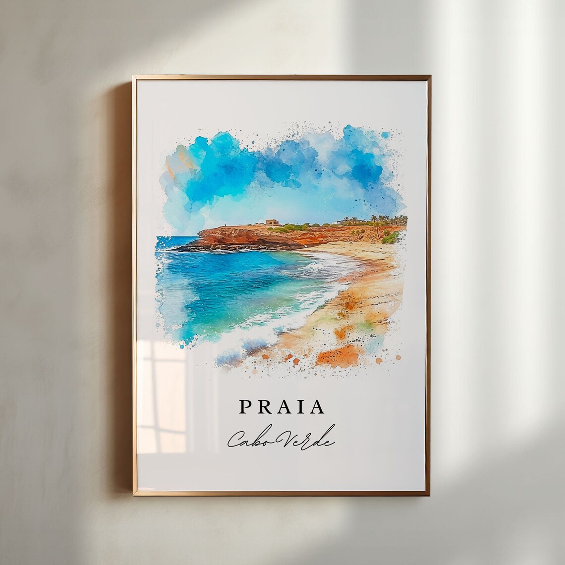Praia Cabo Verde Tropical Beach Watercolor Coastal Travel Poster