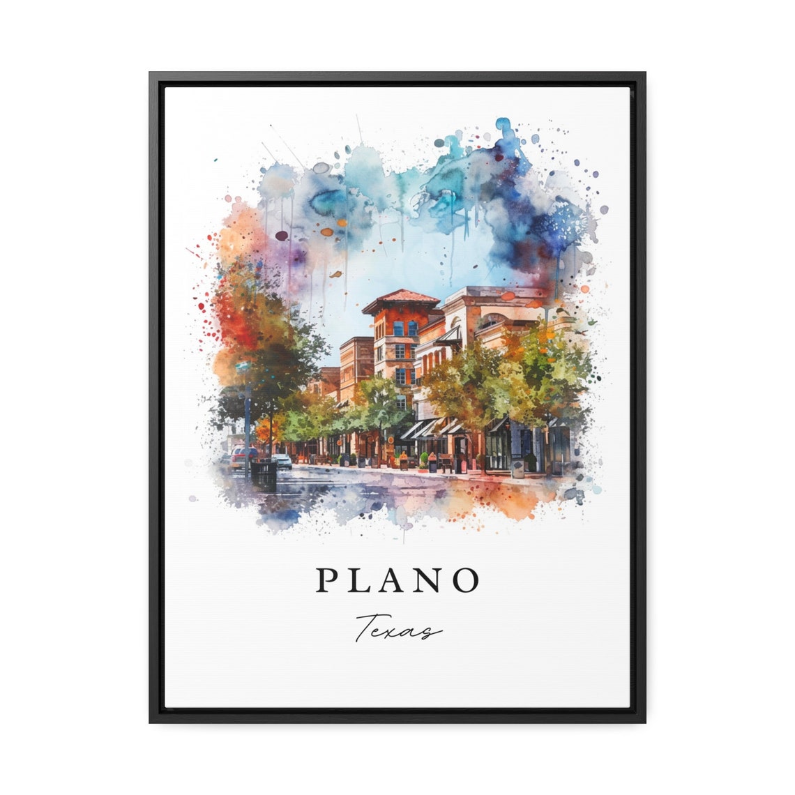 Plano Texas Downtown Main Street Storefronts Watercolor Poster - Image 2