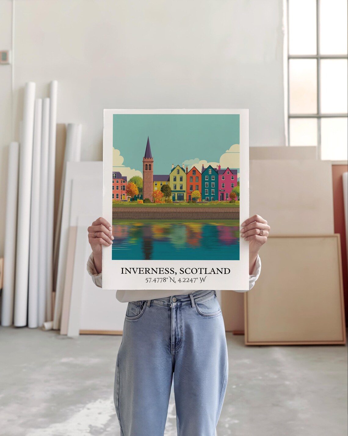 Inverness Scotland Riverside Houses Church Spire Retro Travel Poster - Image 4
