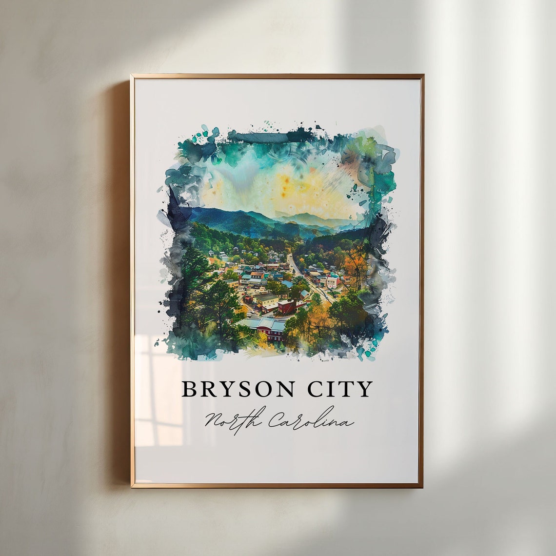 Bryson City Nc Wall Art Bryson City Print Bryson City Watercolor Smoky Mountains Gift Travel Print Travel Poster Housewarming Gift