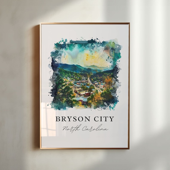 Bryson City North Carolina Blue Ridge Mountain Watercolor Poster