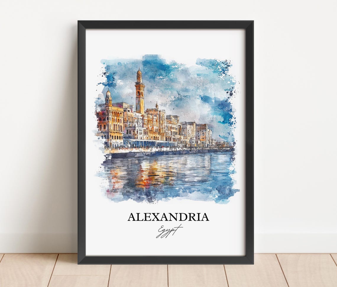 Alexandria Egypt Watercolor Mediterranean Waterfront Travel Poster - Image 6