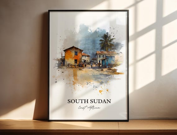 South Sudan Wall Art Print Africa Watercolor Gift Travel Poster Housewarming