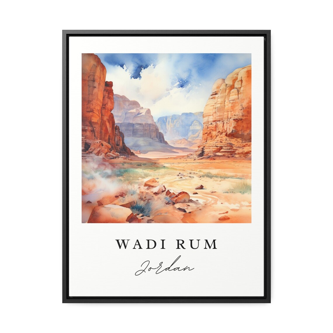 Wadi Rum Jordan Watercolor Art Red Desert Canyon Cliffs Poster - Image 2