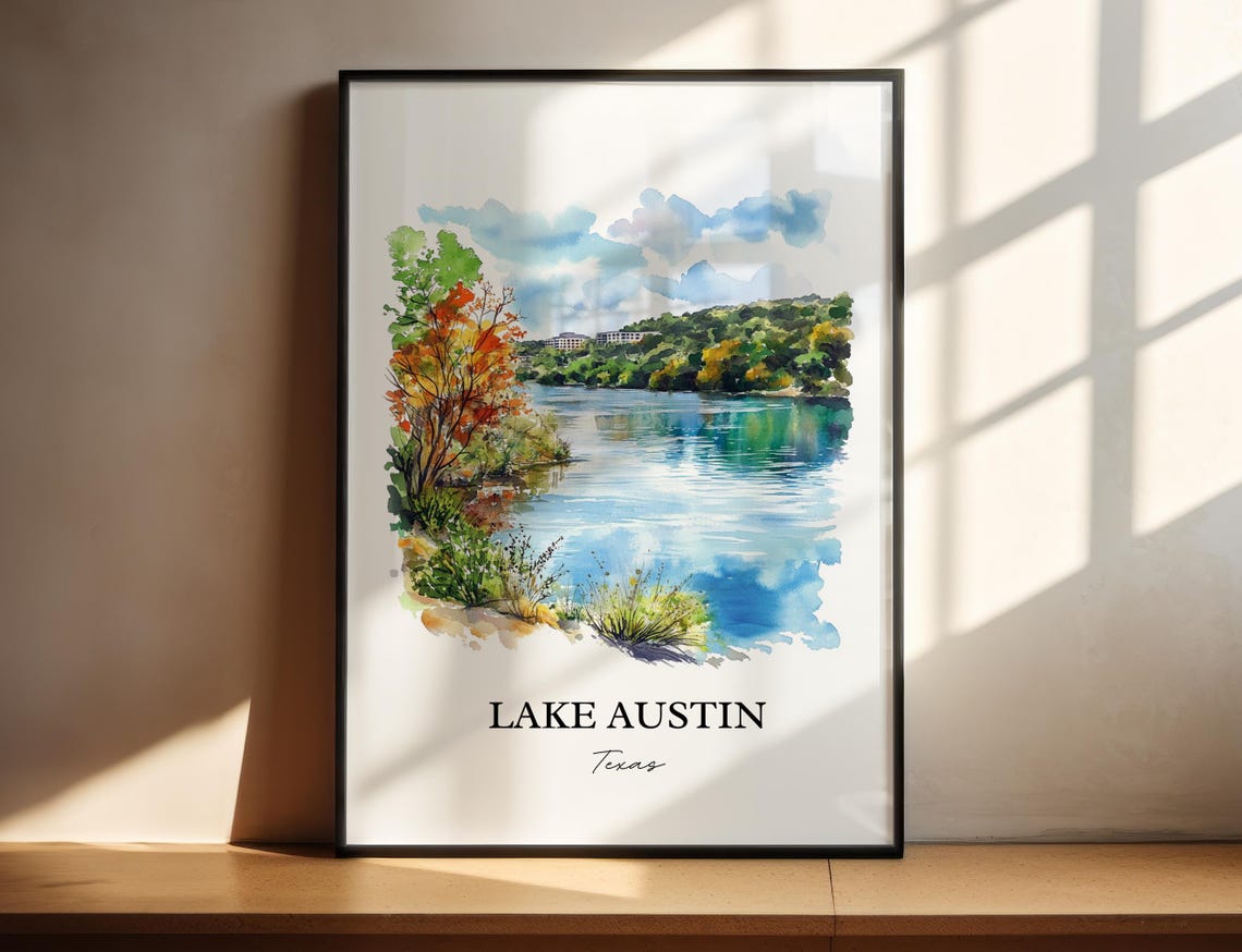 Lake Austin Texas River Autumn Colors Waterfront Watercolor Poster