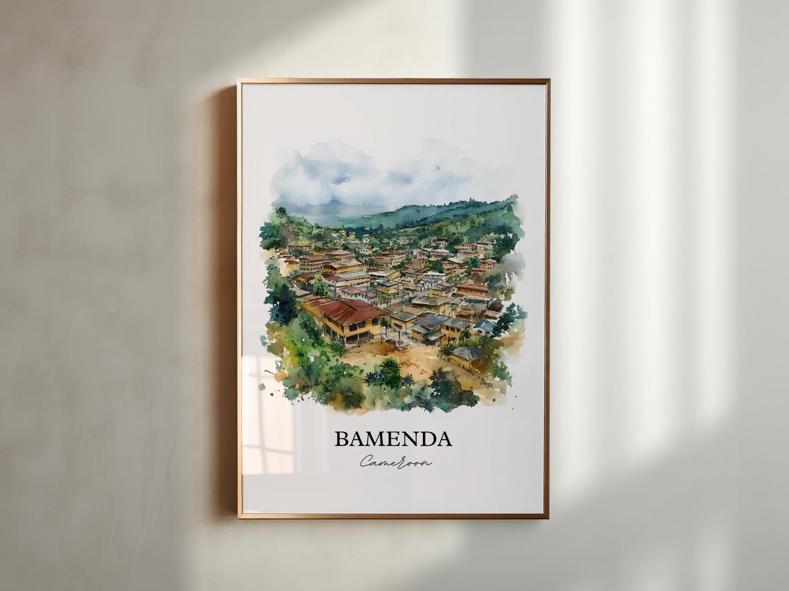 Bamenda Cameroon Hill Town Watercolor Scenic Travel Poster Gift - Image 6
