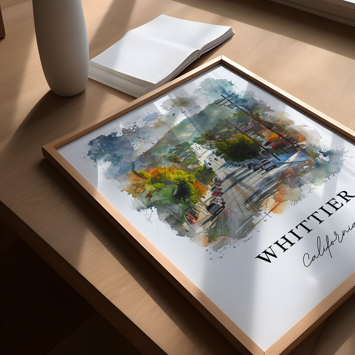 Whittier California Watercolor Palm Lined Street Hills Poster - Image 5