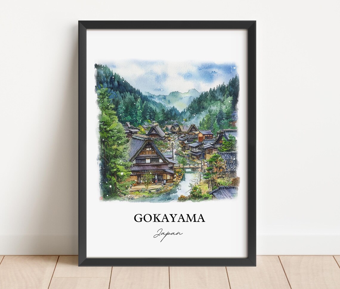 Gokayama Japan Watercolor Thatched Roof Village Valley Poster - Image 5
