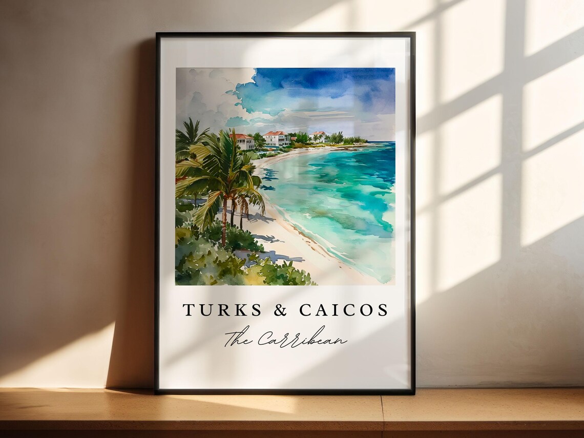 Turks and Caicos Caribbean Island Tropical Beach Watercolor Poster - Image 4