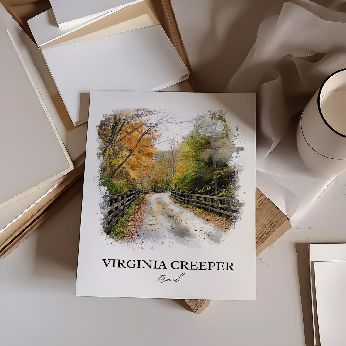 Virginia Creeper Trail Bridge Autumn Watercolor Artwork Poster - Image 4