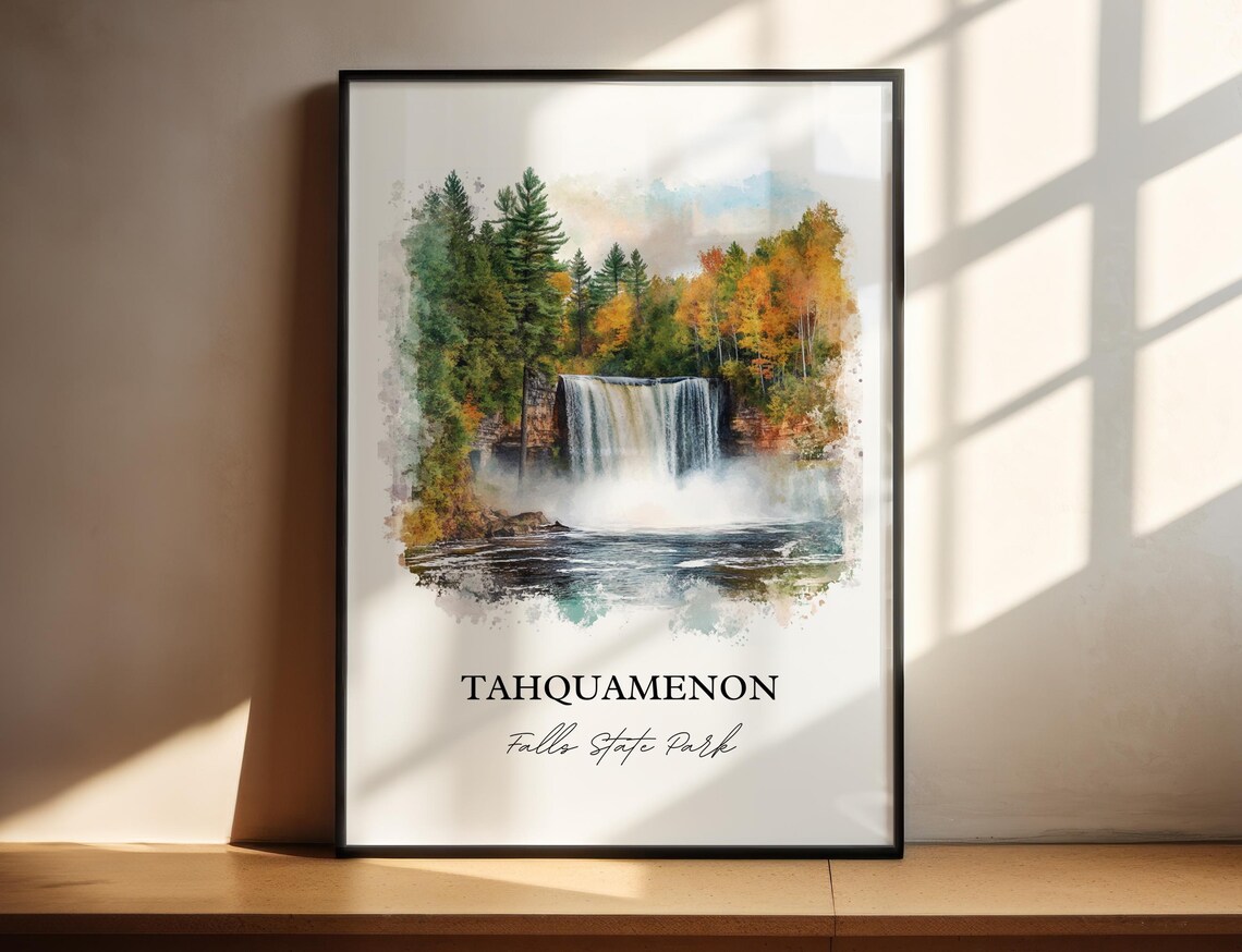 Tahquamenon Falls Watercolor Autumn Waterfall Scene Art Poster - Image 5
