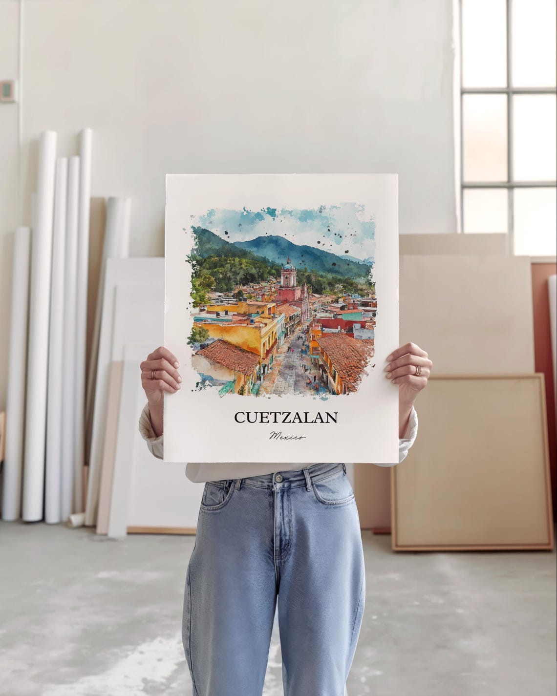 Cuetzalan Wall Art Puebla Mexico Print Watercolor Gift Travel Poster Housewarming - Image 3