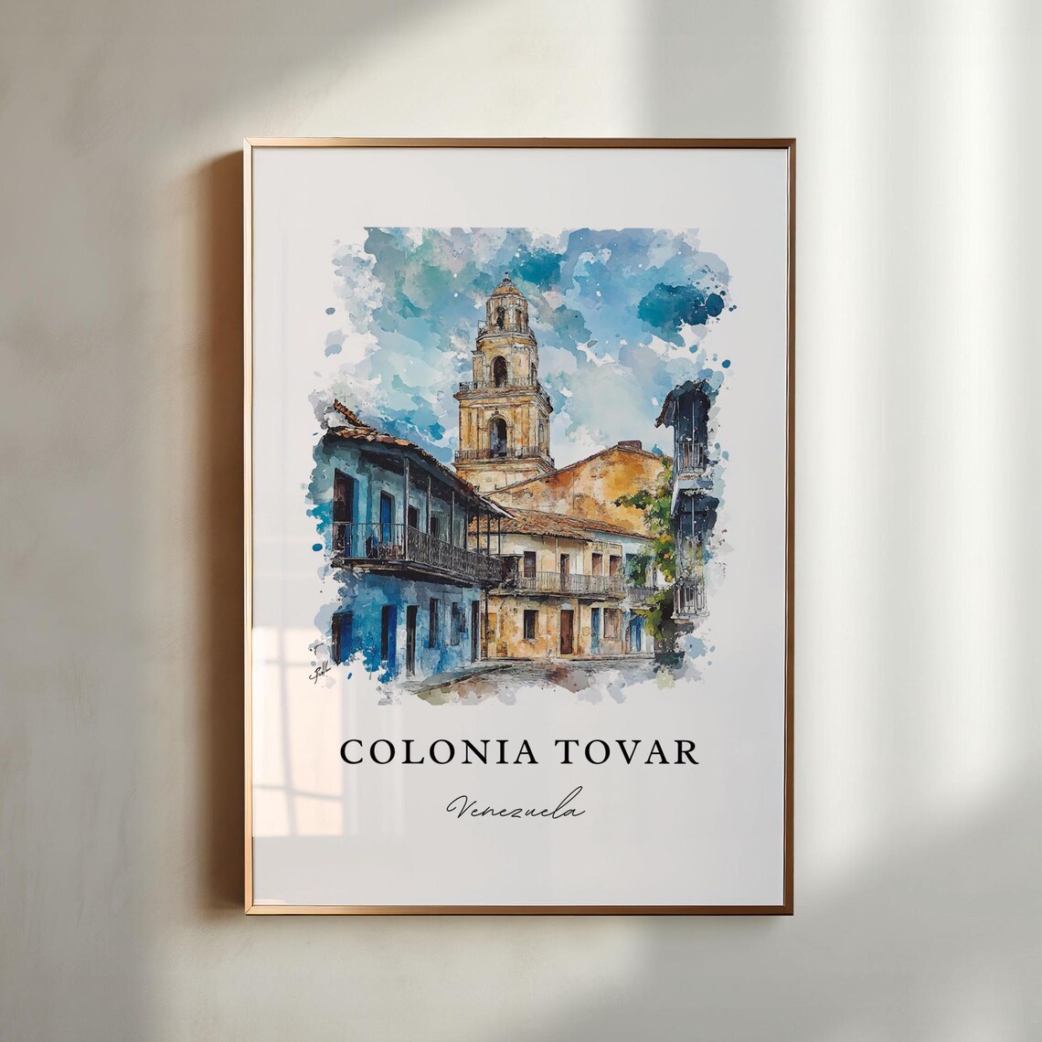 Colonia Tovar Venezuela Watercolor Colonial Bell Tower Poster