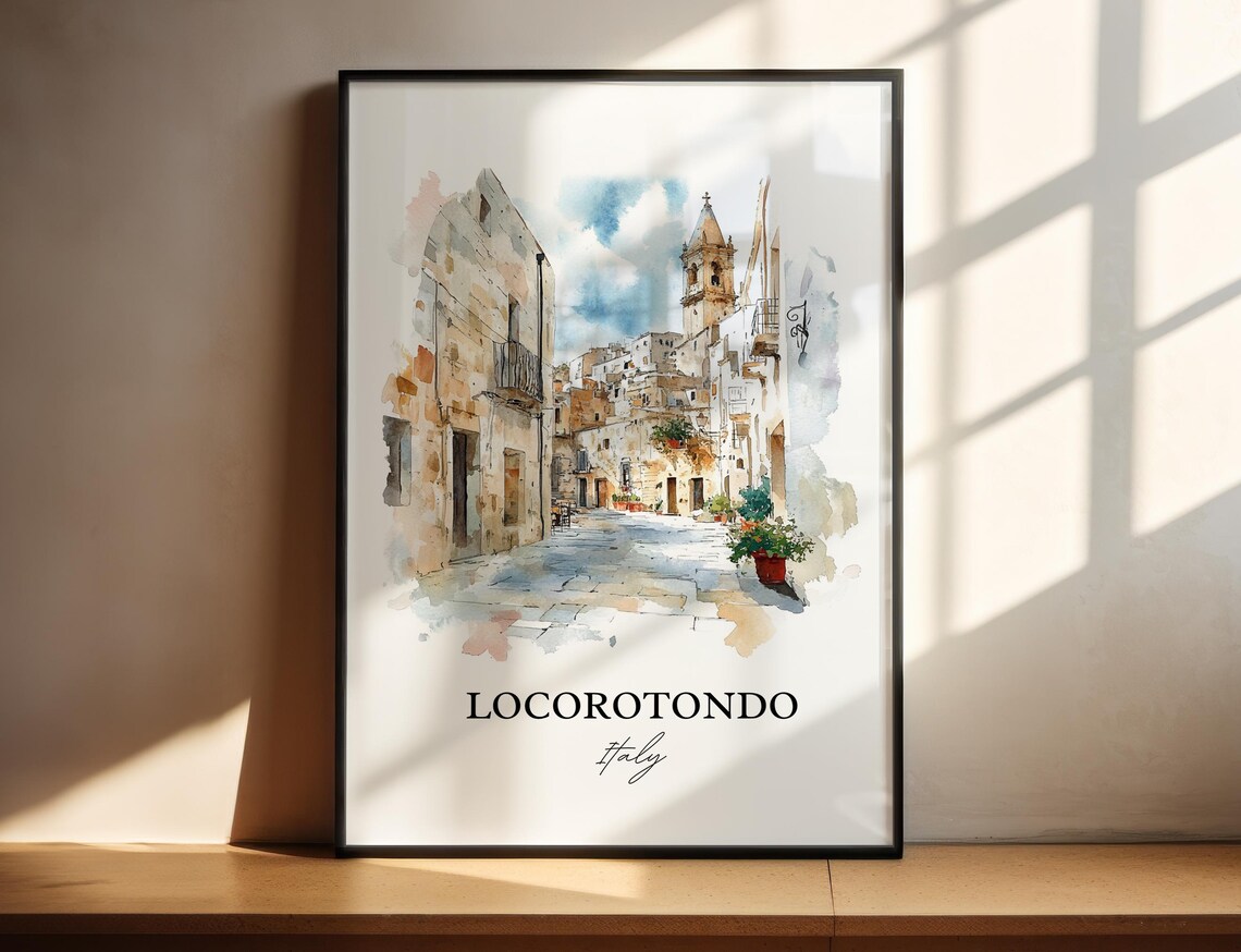 Locorotondo Italy Puglia White Village Watercolor Travel Poster