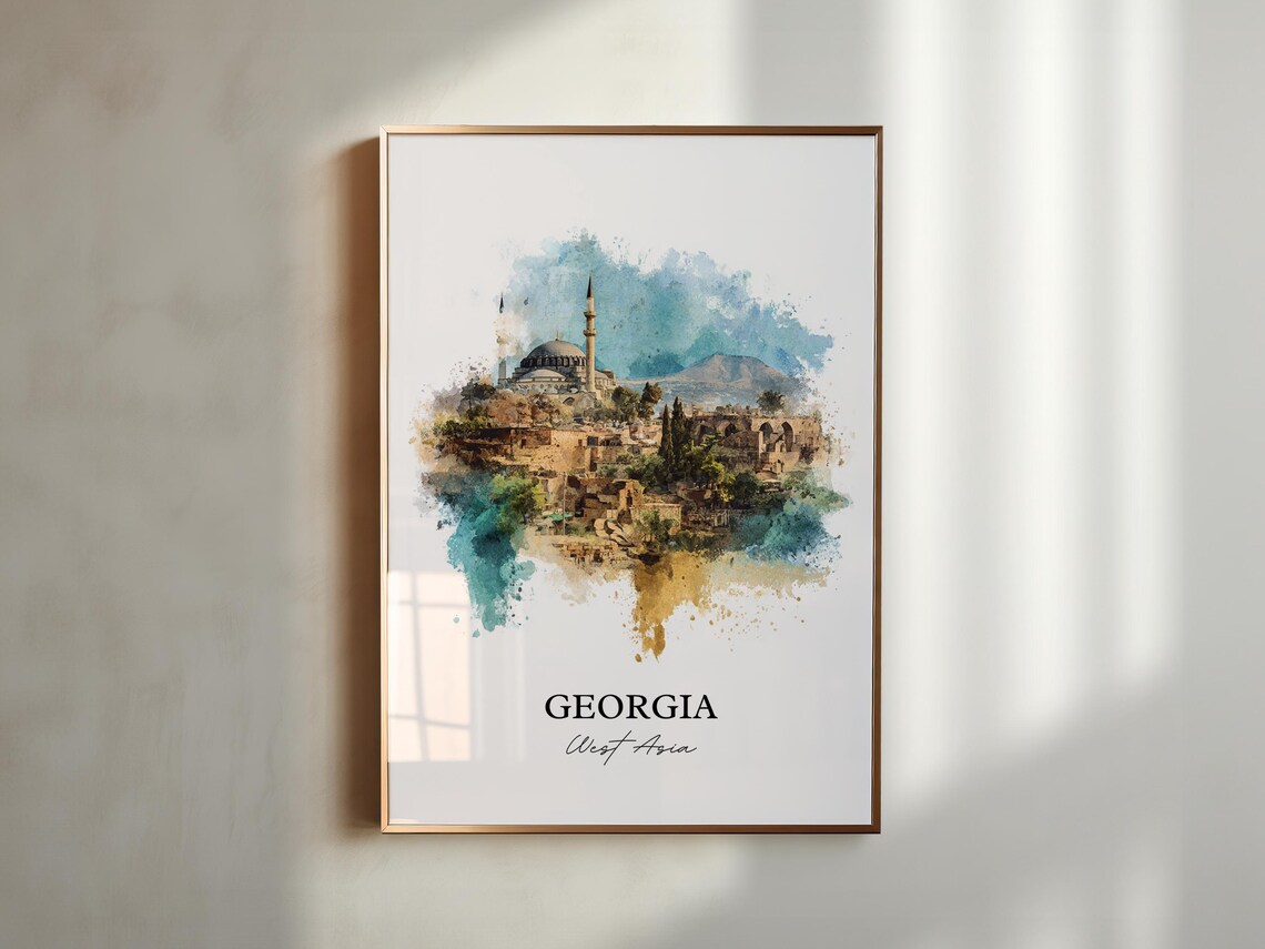 Georgia Old Hilltop Town Domed Sanctuary Watercolor Travel Poster - Image 5
